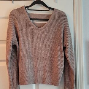 Cozy Knit V-Neck Sweater - Tan